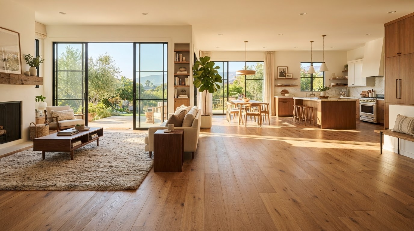 Beautiful hardwood flooring in a sunlit California home