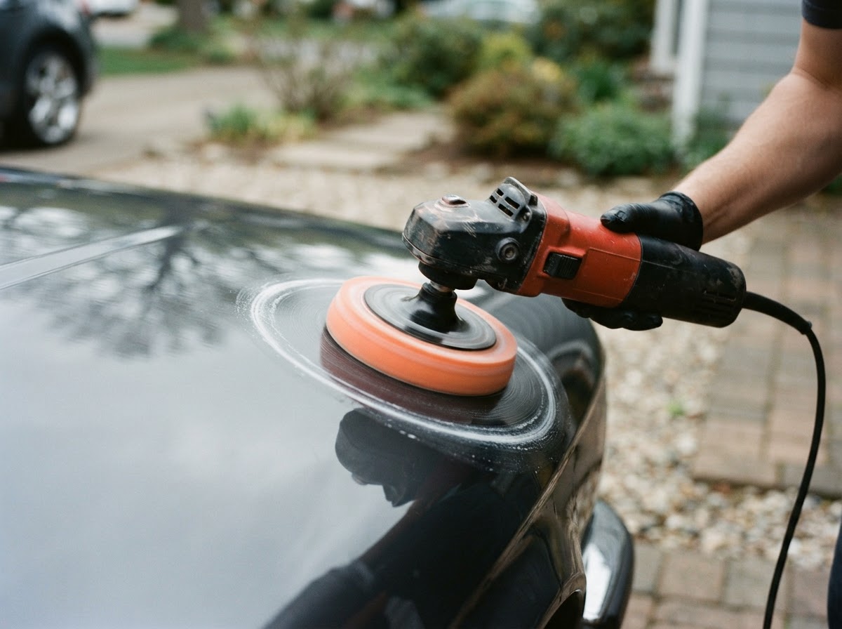 Machine polishing a painted panel