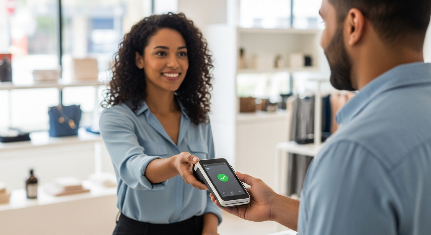 Business owner accepting contactless payment from customer