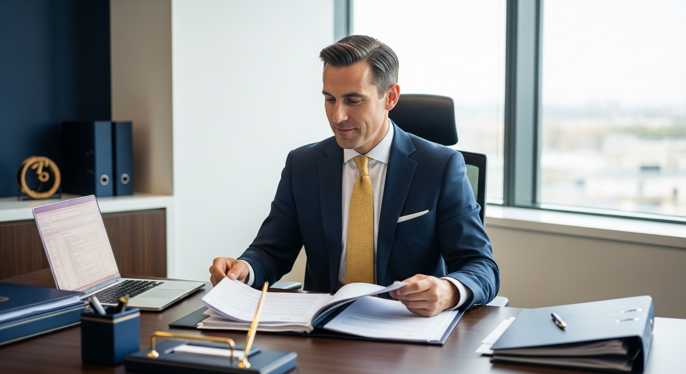Professional businessman reviewing official legal documents