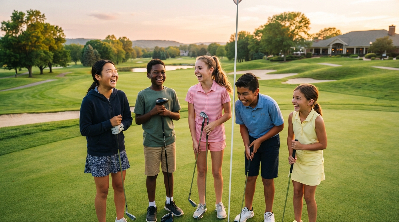 Kinderen die samen plezier hebben op de golfbaan