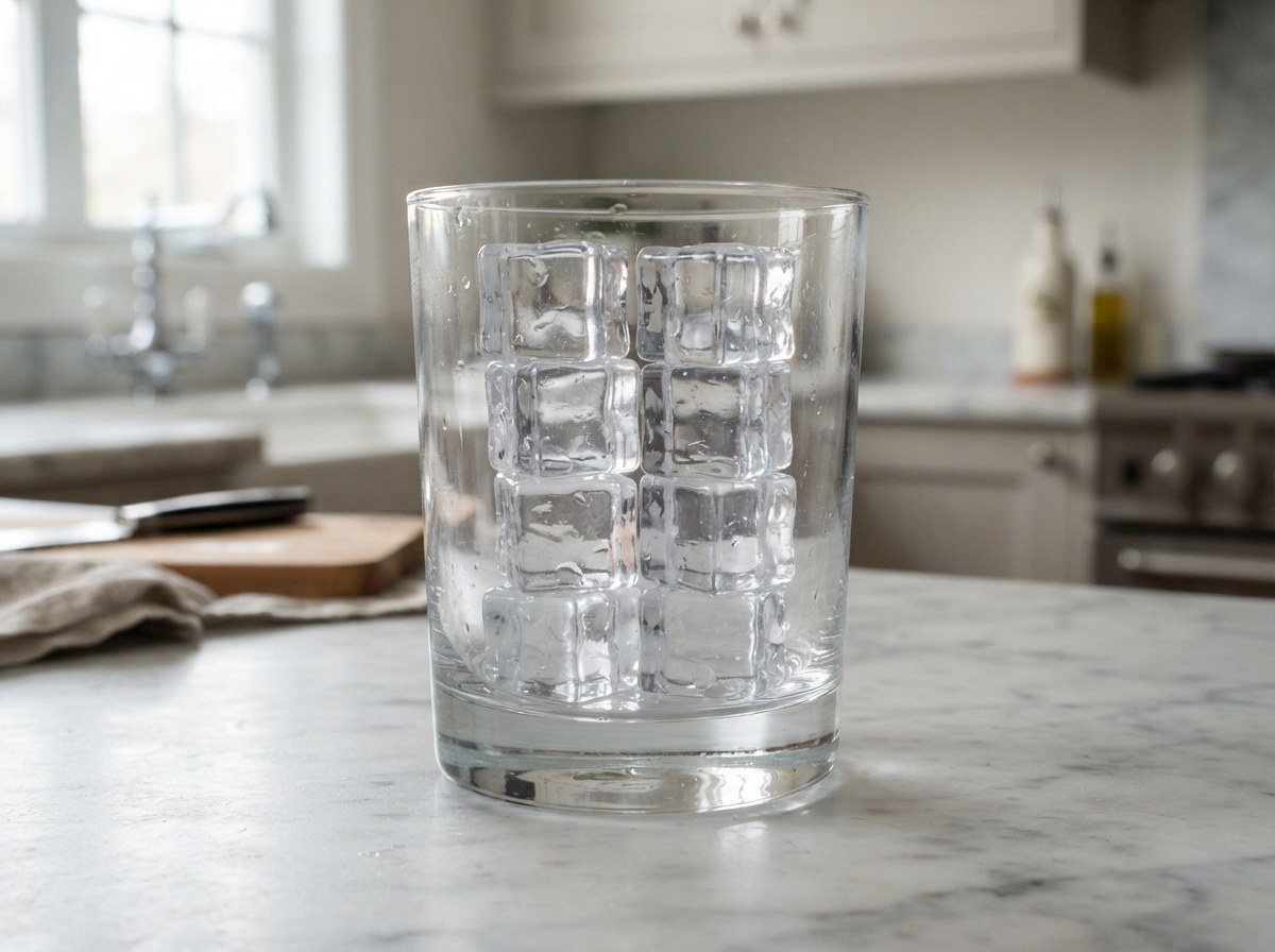 Crystal clear ice cubes made from UV-sterilized pure water