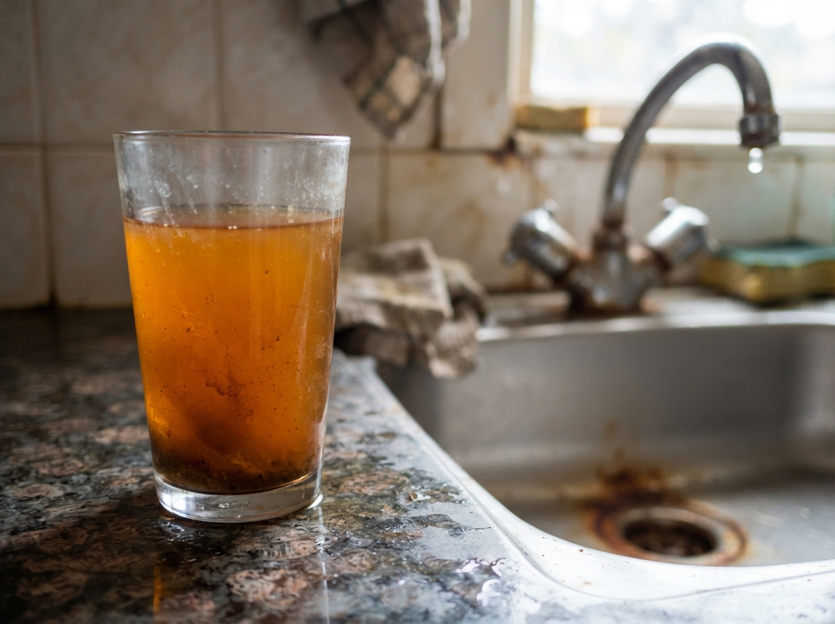 Iron-stained tap water before Iron Breaker III installation