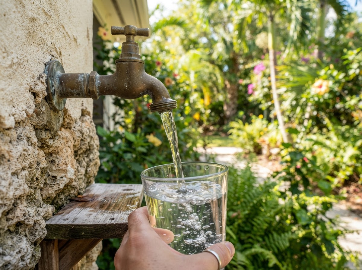 Clean filtered water from an outdoor faucet in a Florida backyard