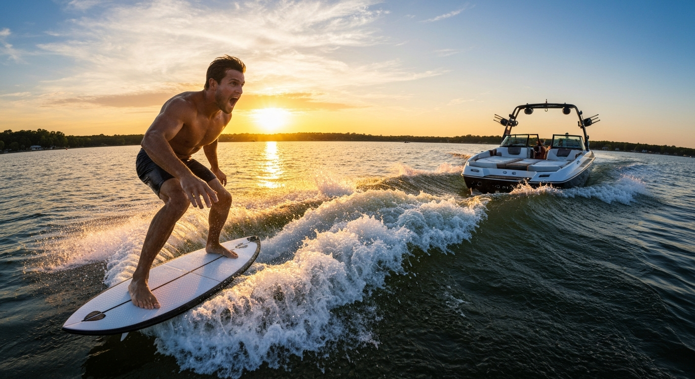 Wake surfing on Lake Lewisville
