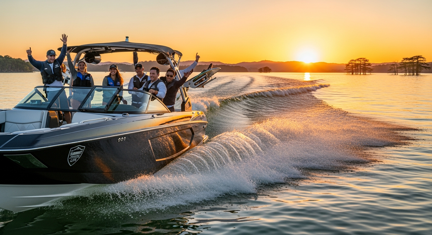 Lake Lewisville boat rentals and DFW corporate team building adventures at sunset