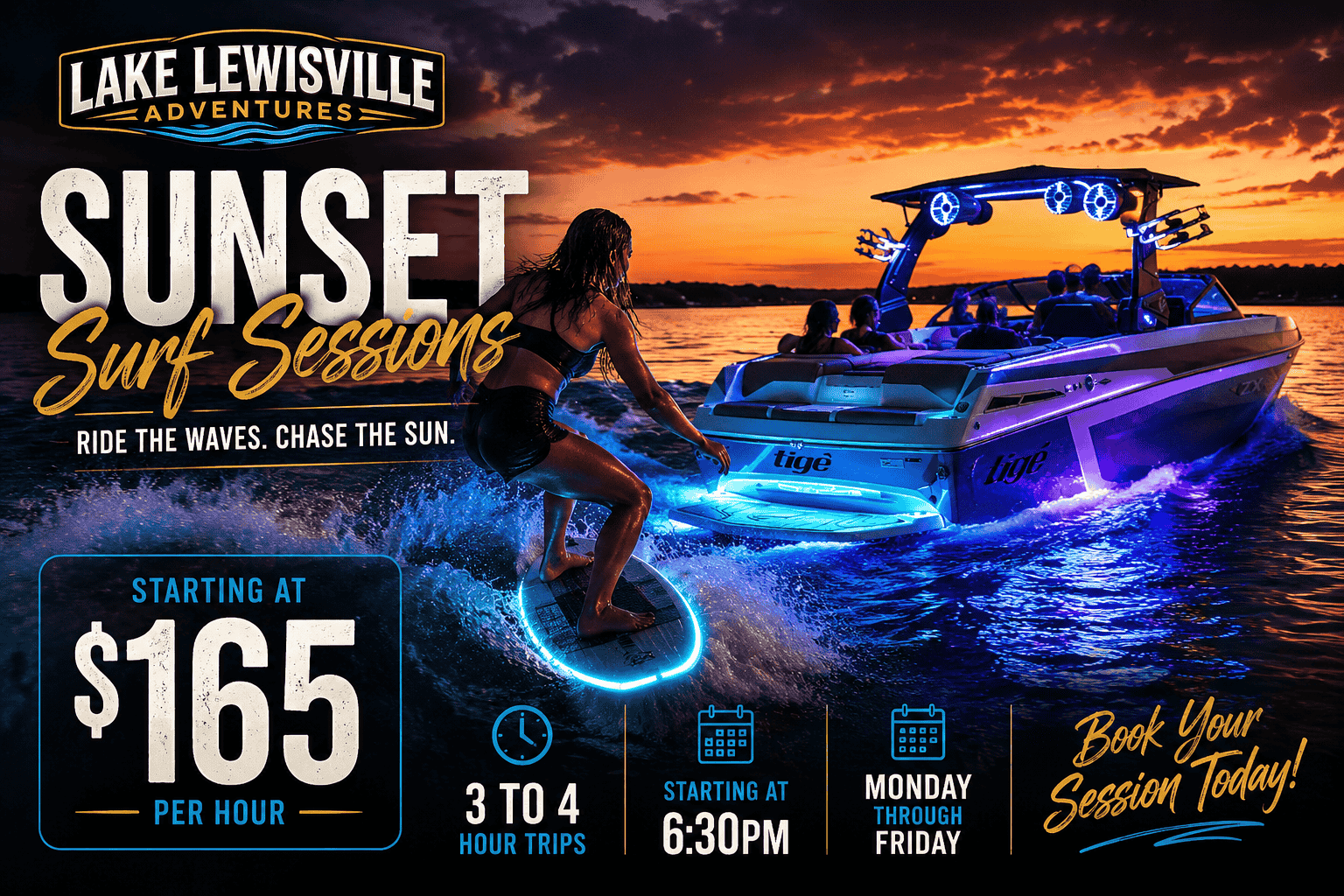 Sunset surf sessions Lake Lewisville