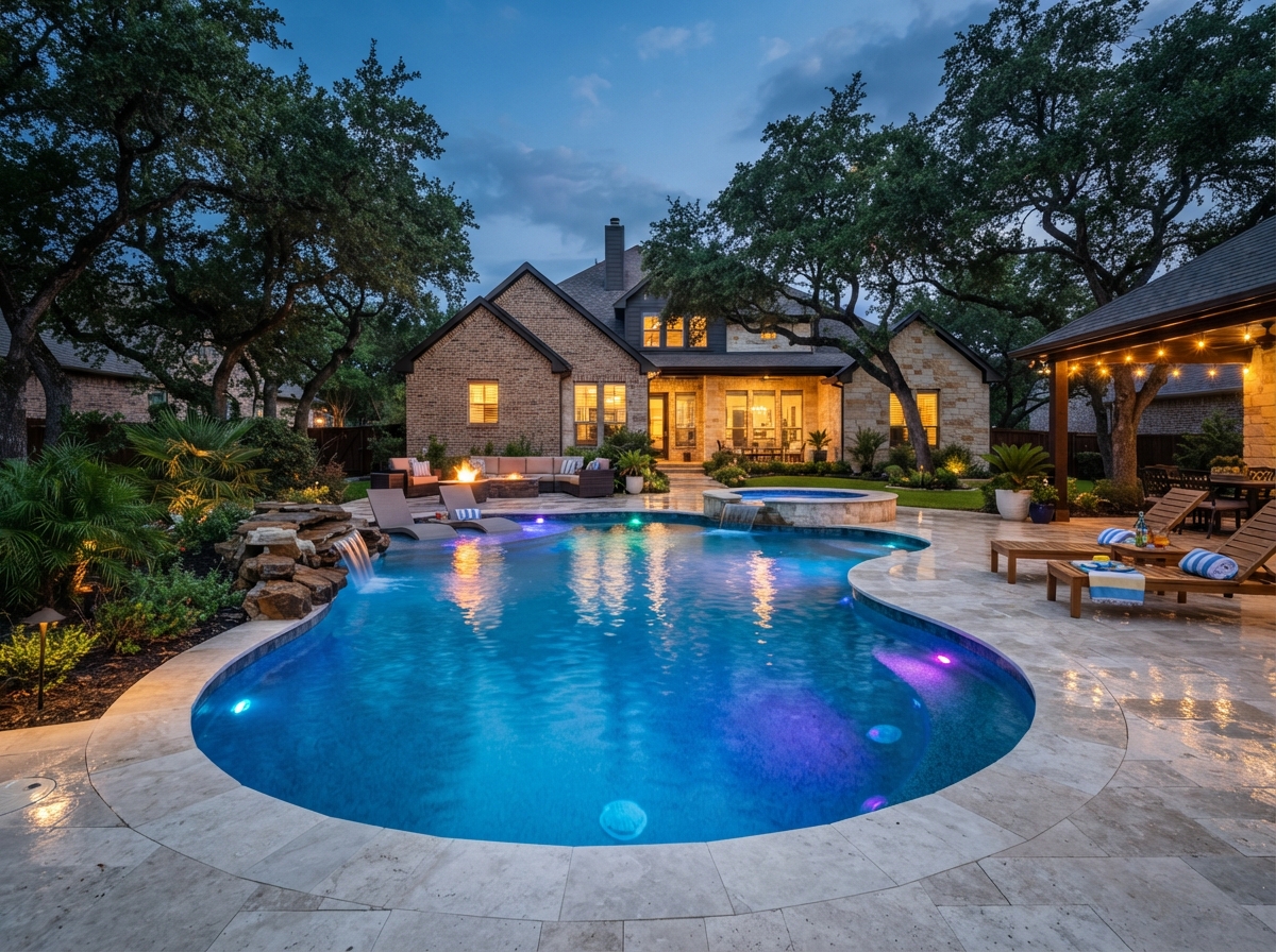 Beautiful renovated pool with fresh plaster and LED lighting