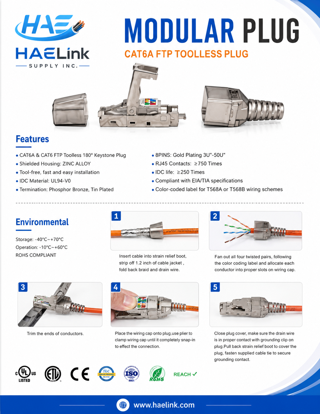 CAT6A FTP Toolless Plug