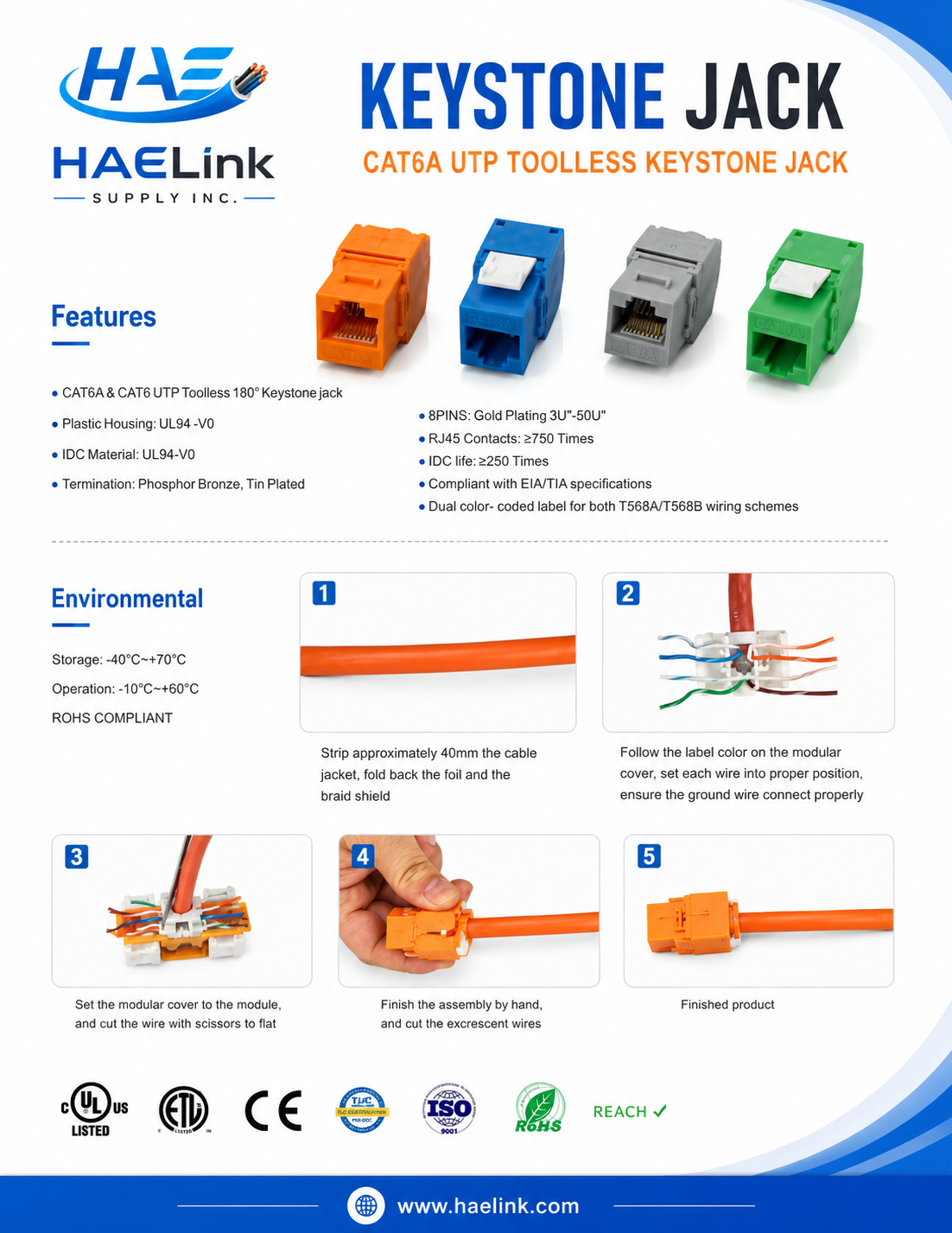 CAT6A UTP Toolless Keystone Jack