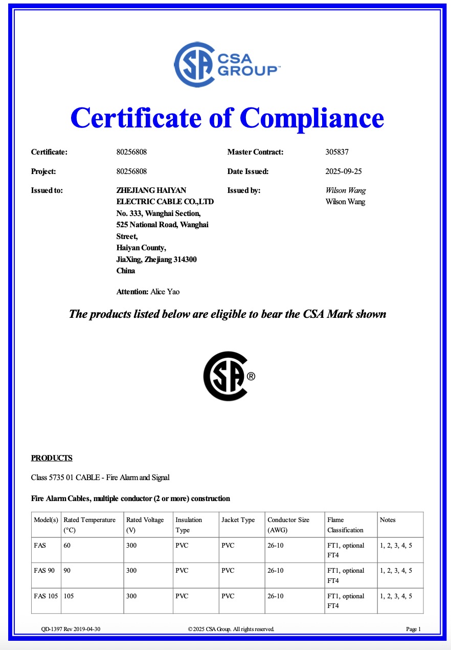 CSA Certificate - Class 5735 Fire Alarm Cable