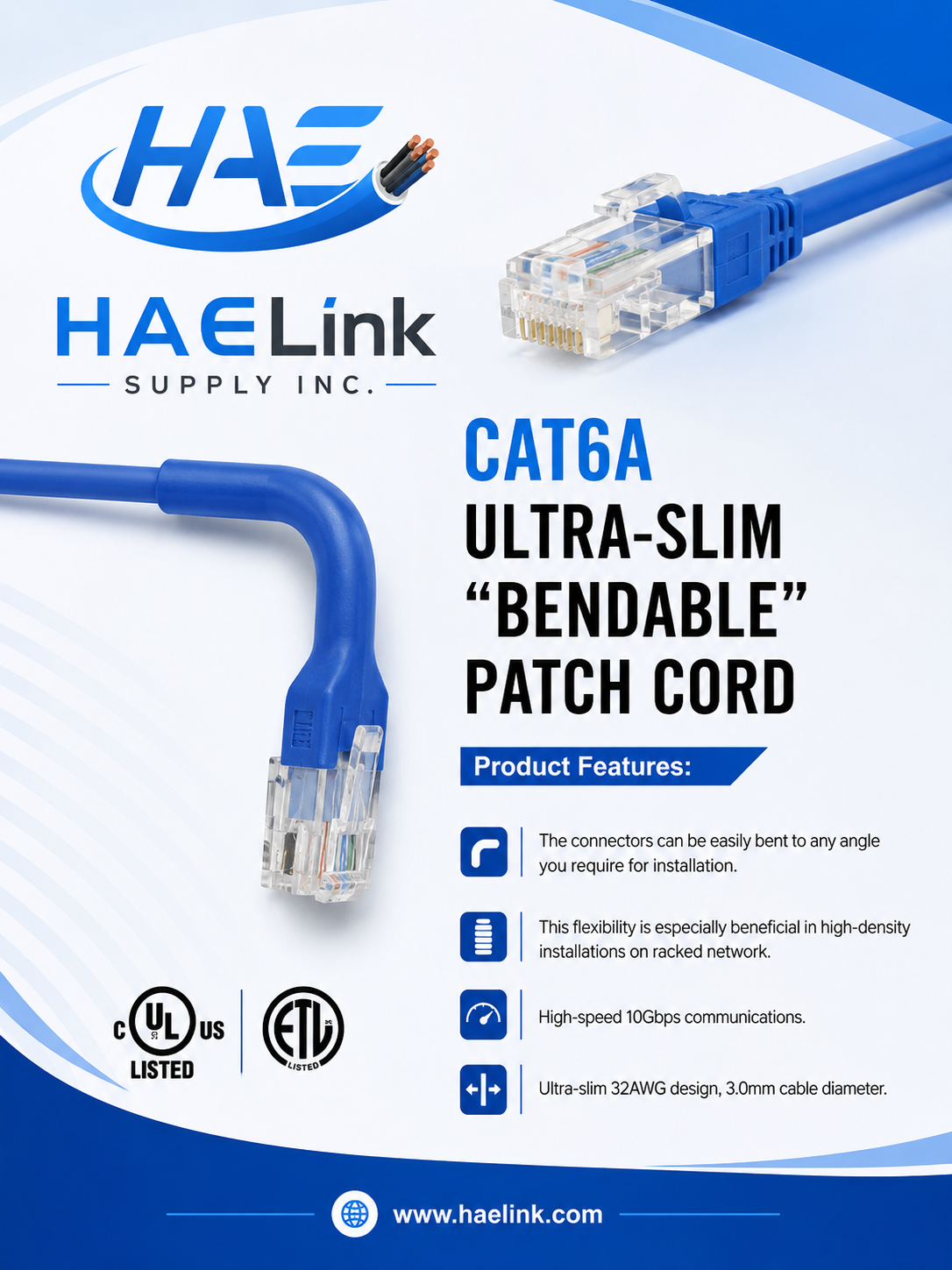 CAT6A Ultra-Slim Bendable Patch Cord