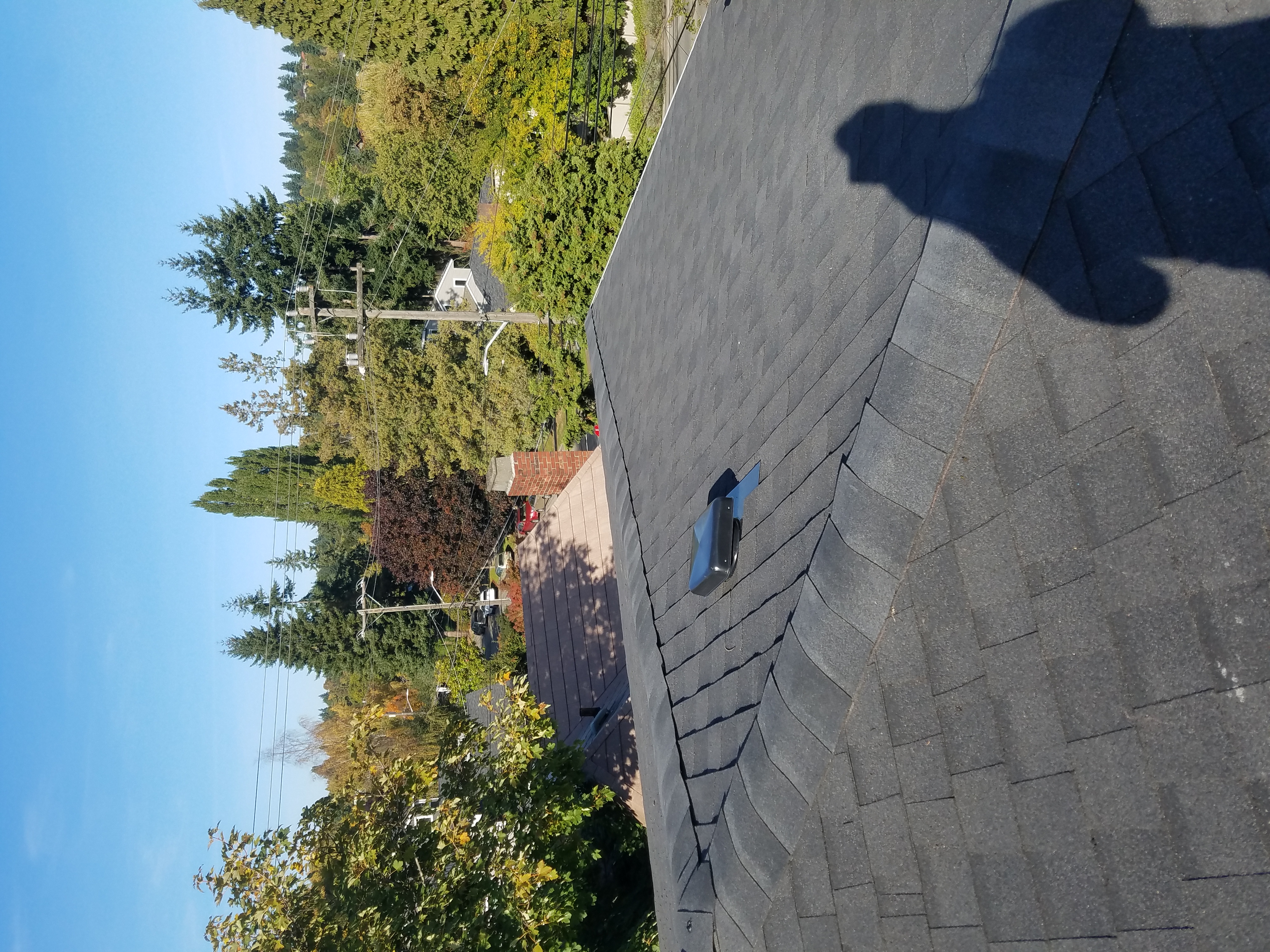 Completed architectural shingle roof section in Edmonds, WA