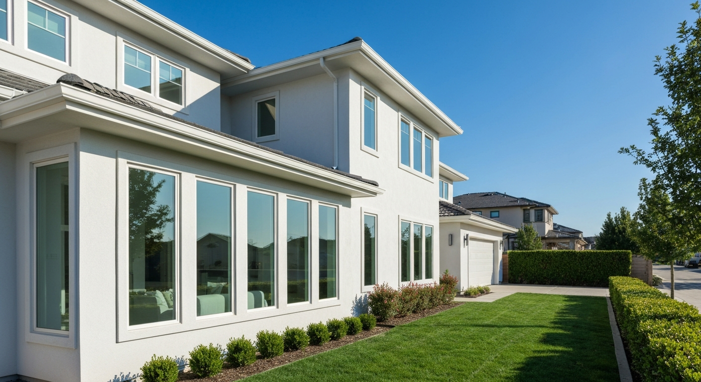 Beautiful home exterior with new seamless gutters