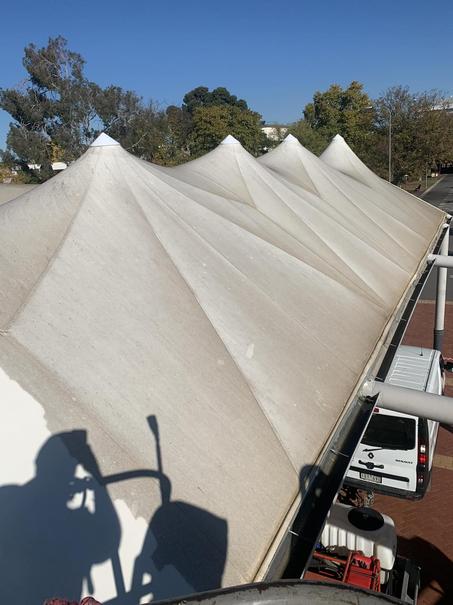 Roof and canopy cleaning with professional equipment