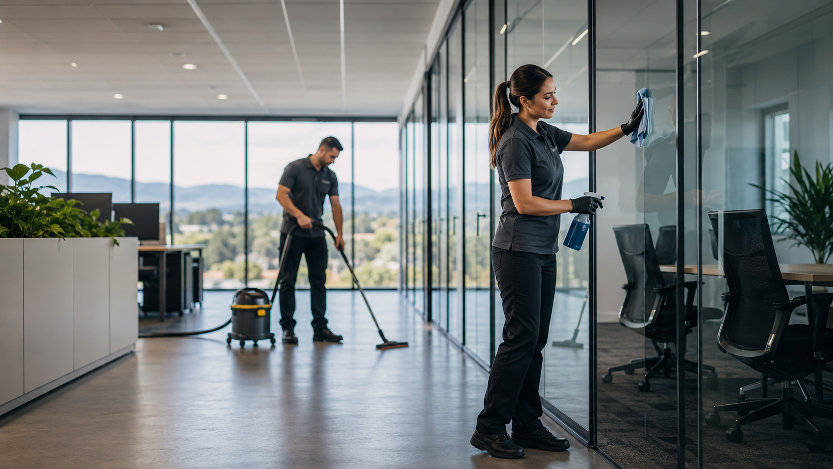 Commercial cleaning in modern office 2