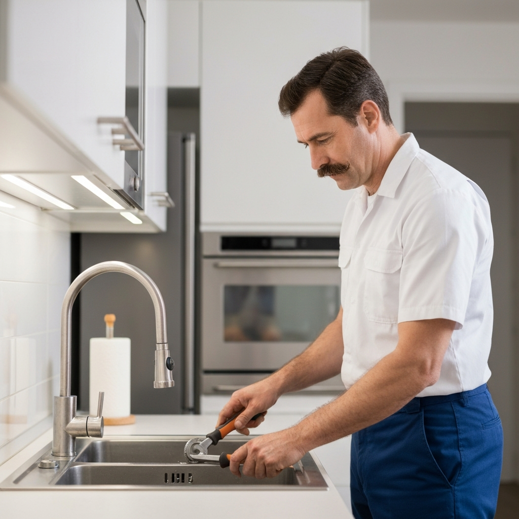 Professional plumber at work