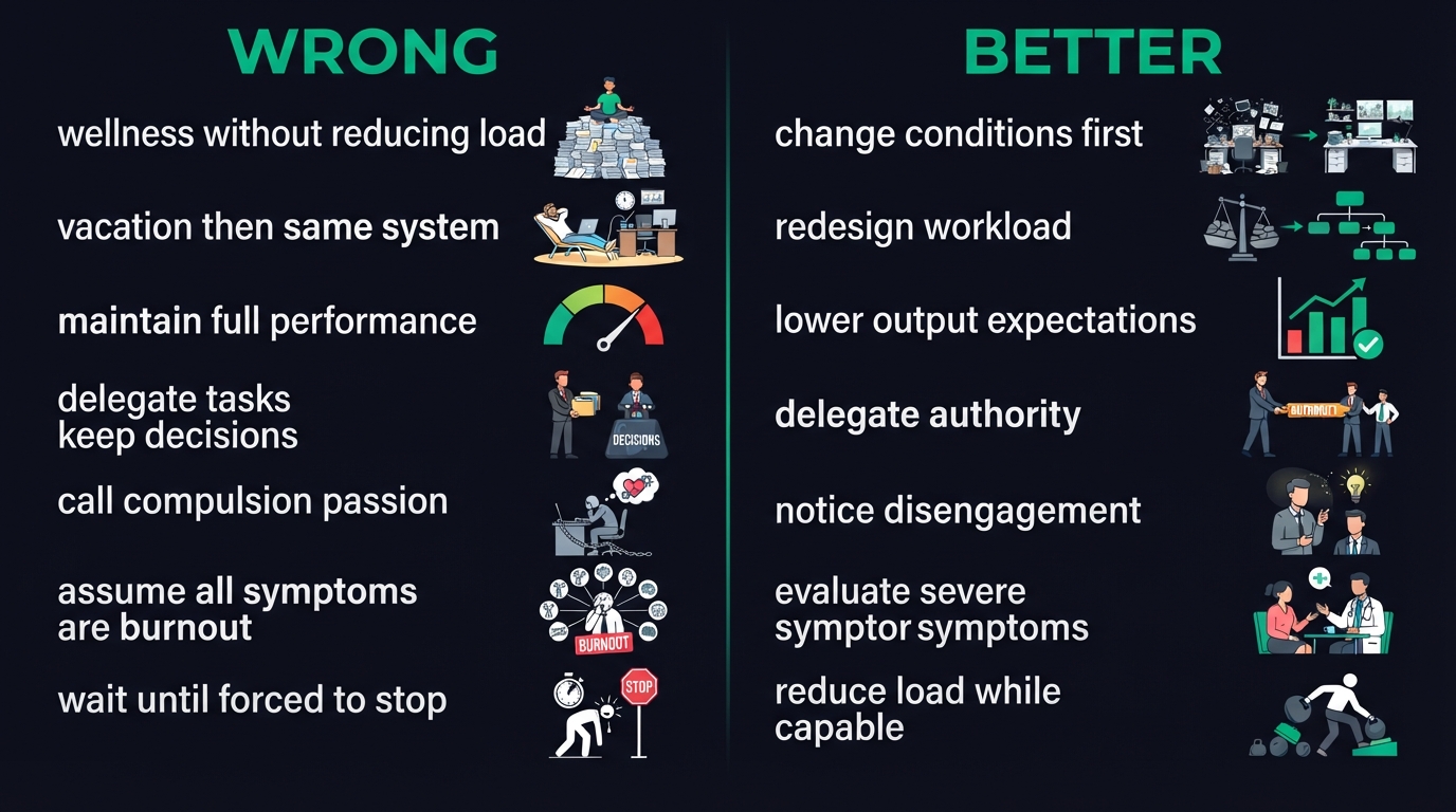 What founders get wrong about burnout recovery - wrong vs better thinking
