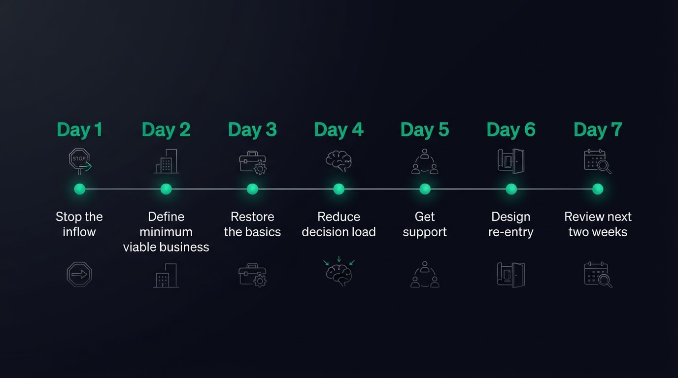 7-day founder burnout stabilization plan timeline