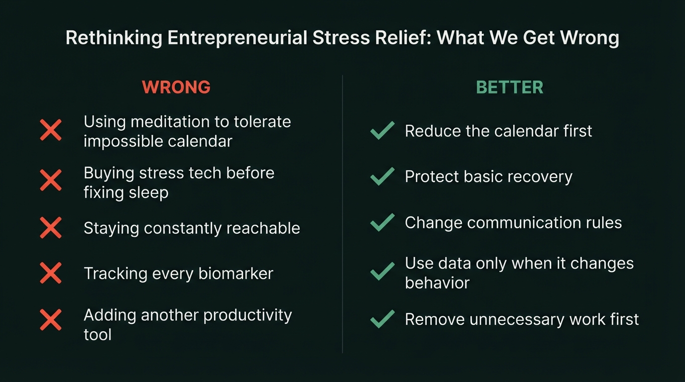 What founders get wrong about stress relief tools - wrong vs better comparison