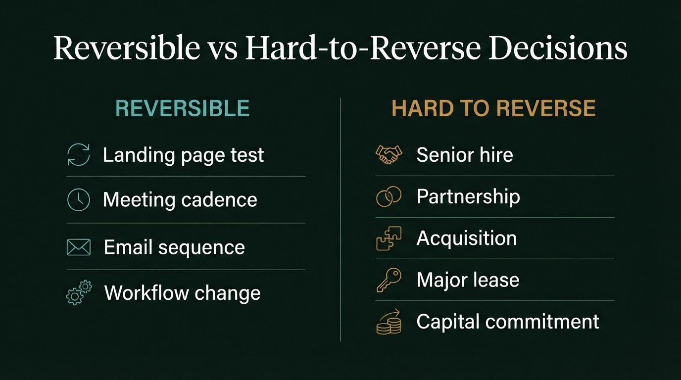 Reversible vs hard-to-reverse decisions comparison for founders
