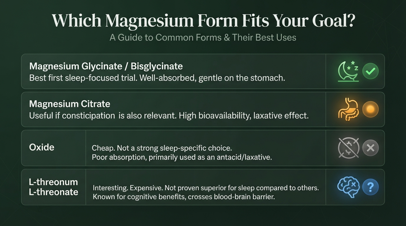 Which magnesium form fits your goal - comparison of glycinate, citrate, oxide, and L-threonate