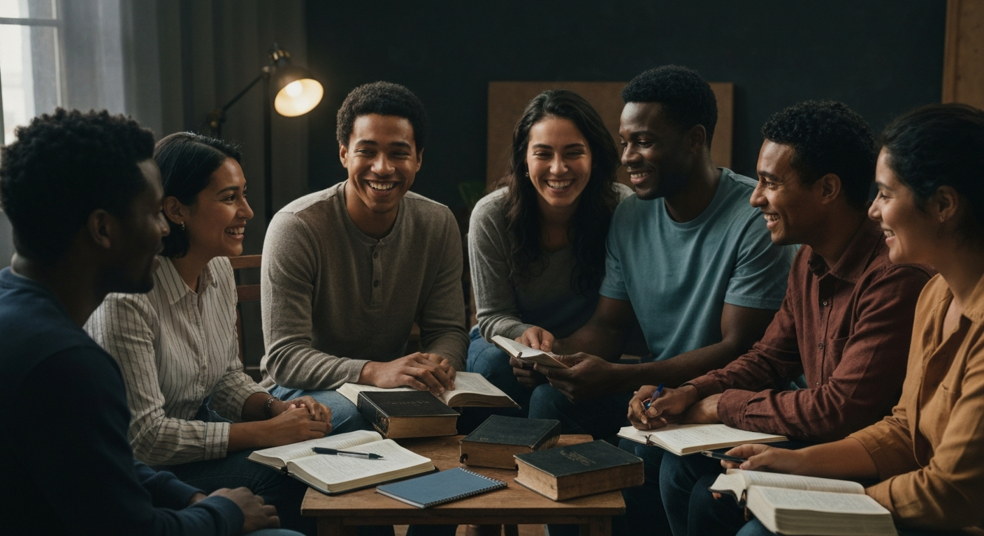 Diverse intimate group in bible study