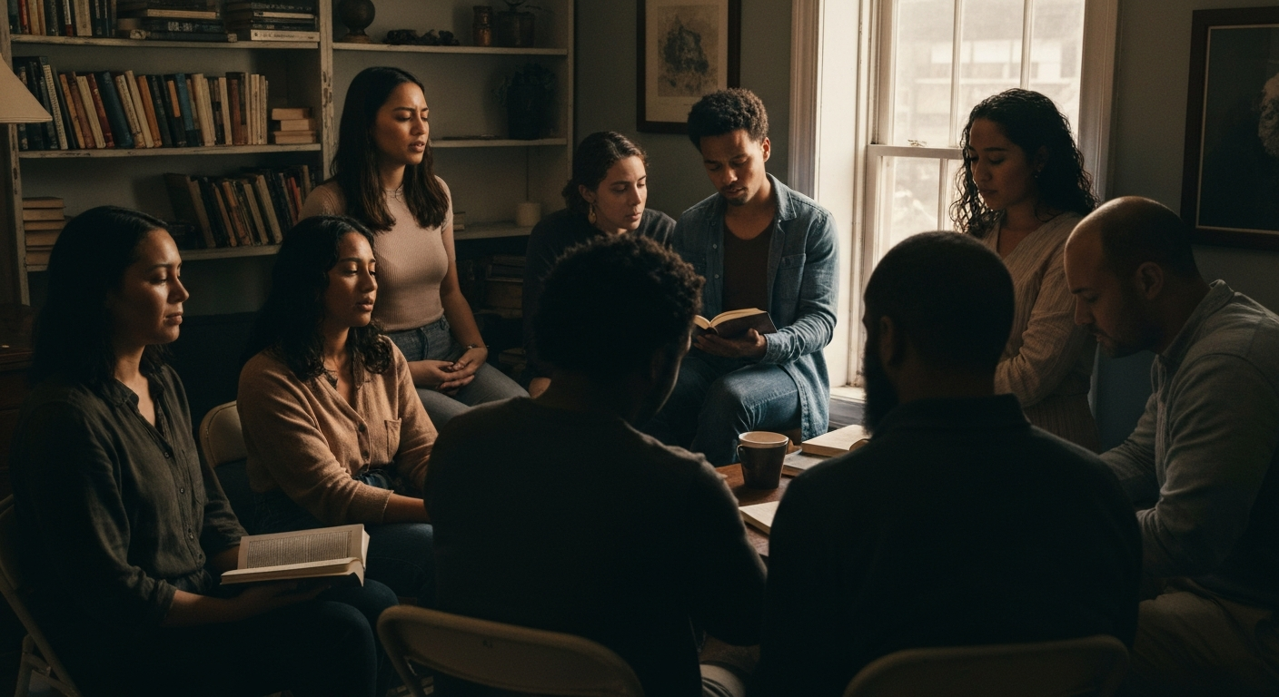 Diverse intimate group worshipping