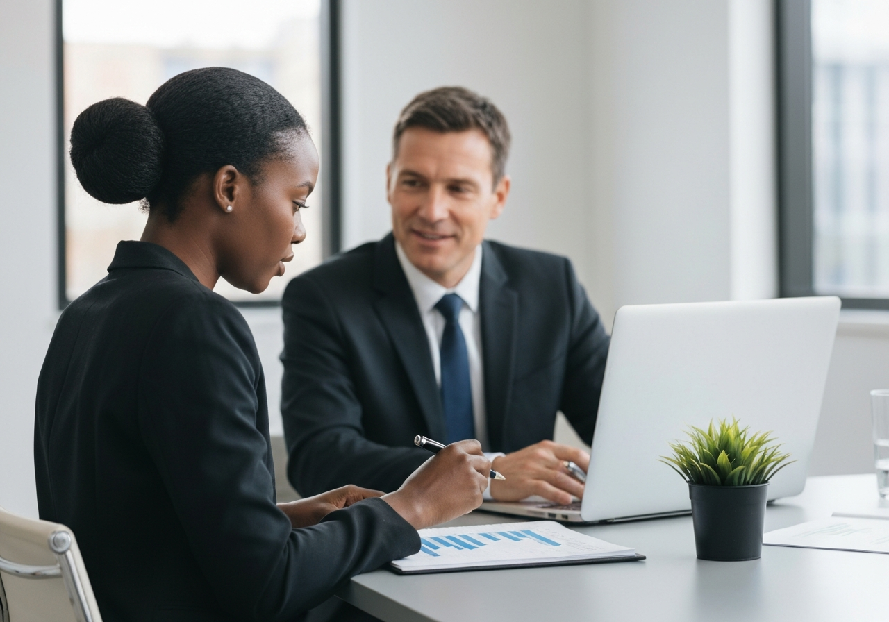 Professionals discussing financial analysis