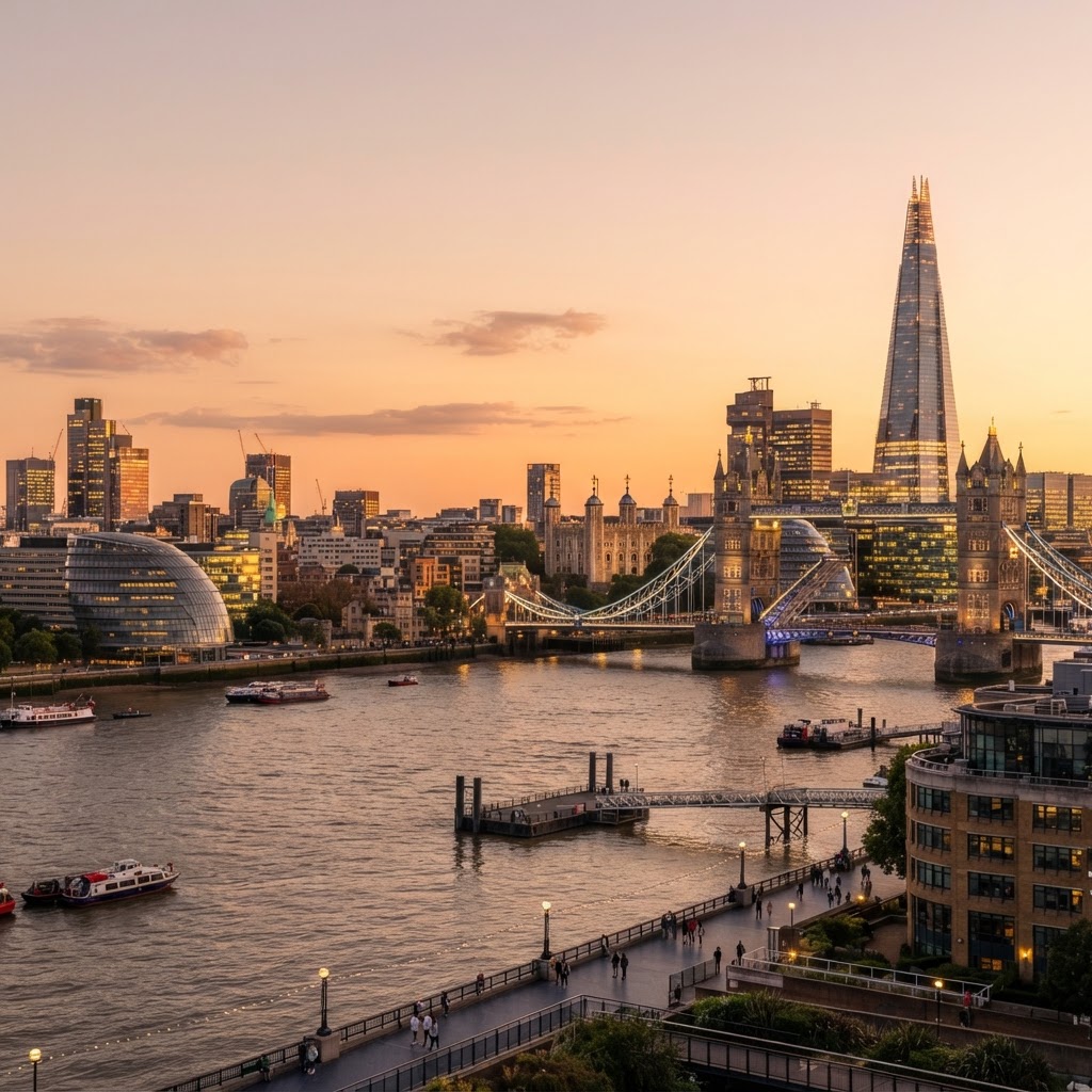 London skyline at golden hour