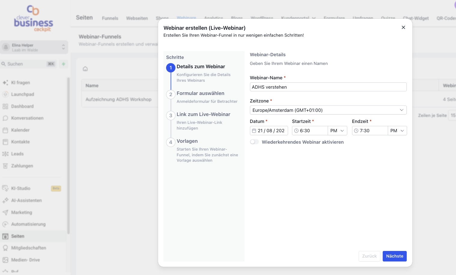 Live-Events und Webinare