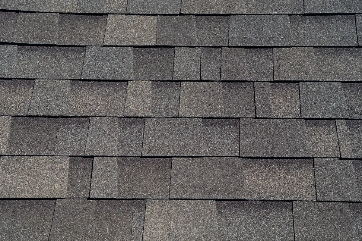 Precision shingle course alignment and texture detail of new Malarkey roof, Chatsworth CA