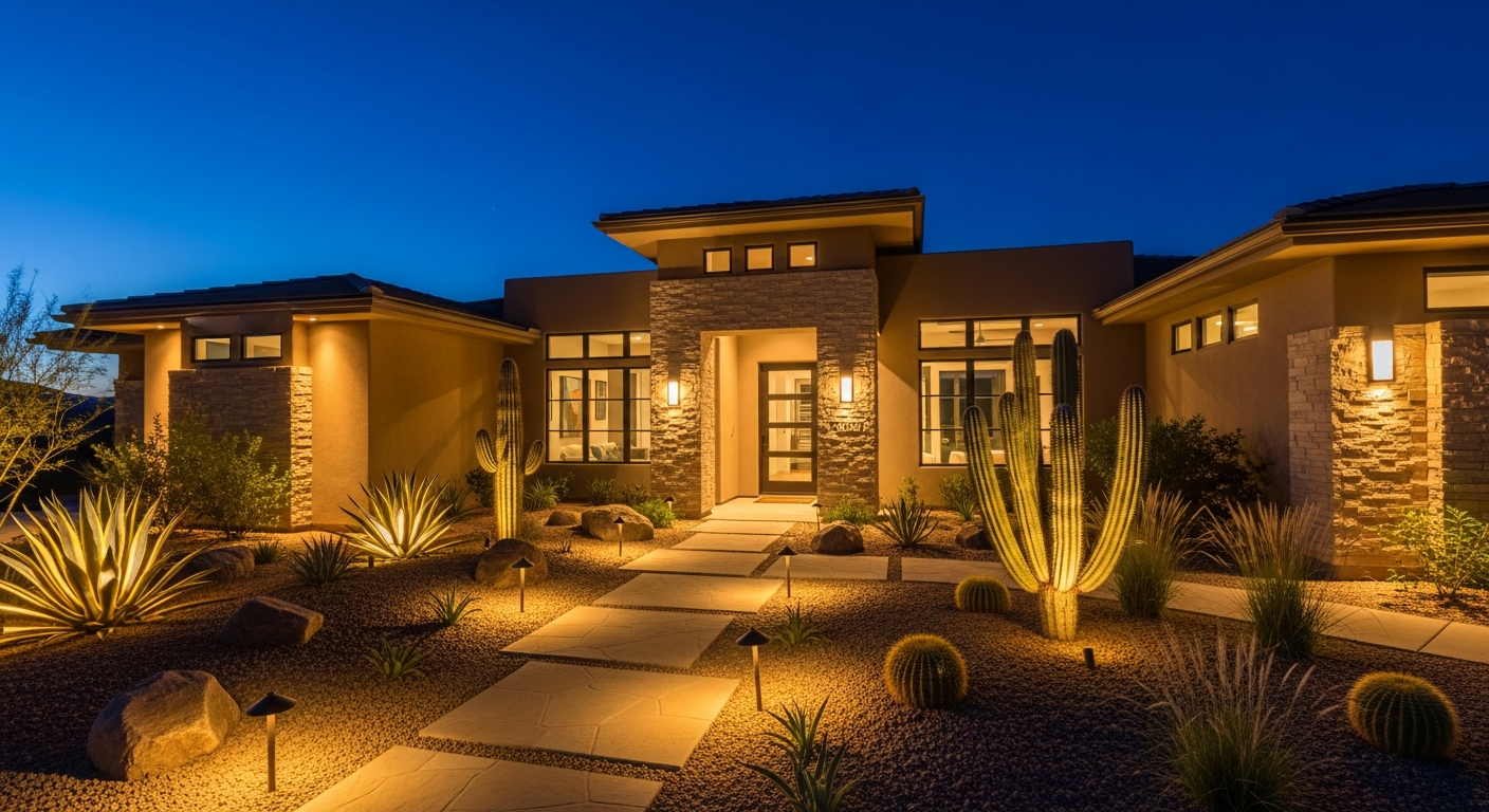 Low-voltage uplighting on a Las Vegas Valley home