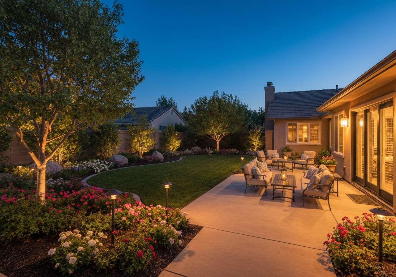 Elegant patio lighting in a Spring Valley backyard