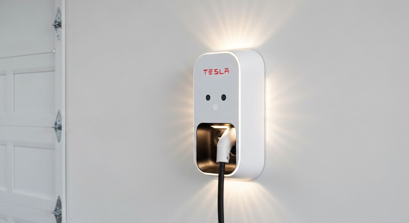 Sleek modern EV charger mounted on a garage wall