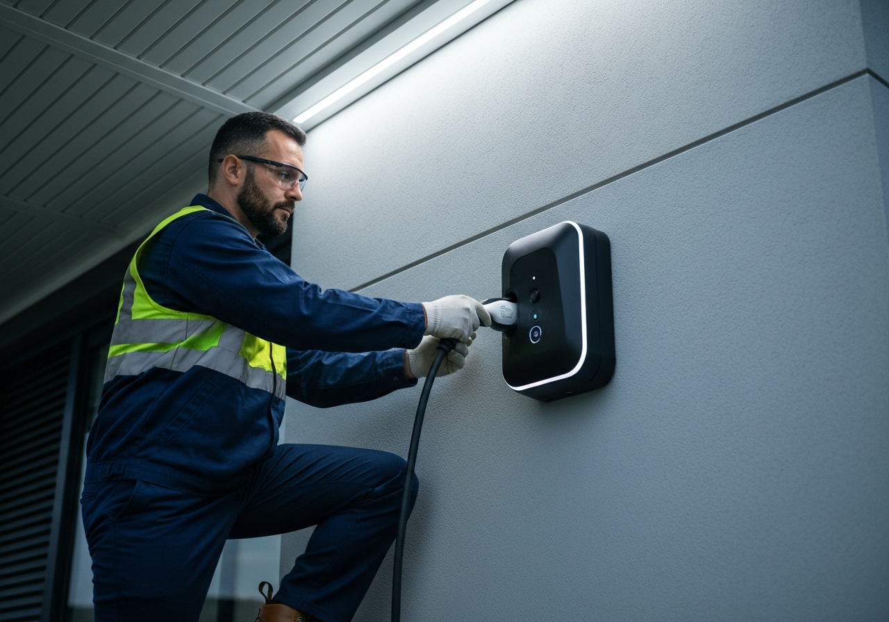 Electrician installing an EV charger in San Ramon