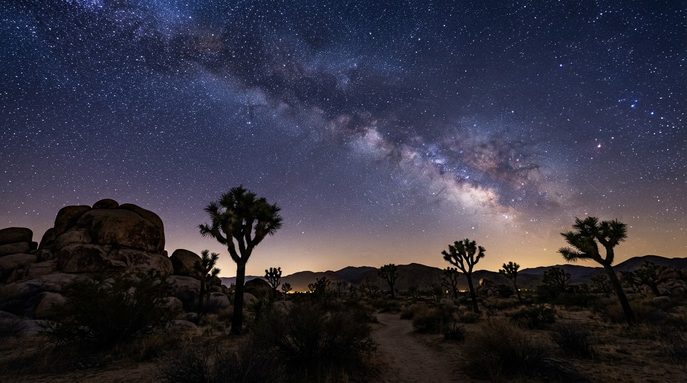 Breathtaking starlit night sky over the Hi Desert near Joshua Tree