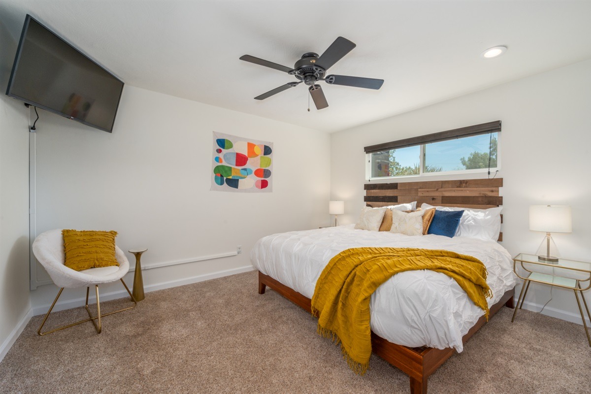 Master bedroom with king bed at The Luxe Hi Desert High Desert vacation rental thumbnail