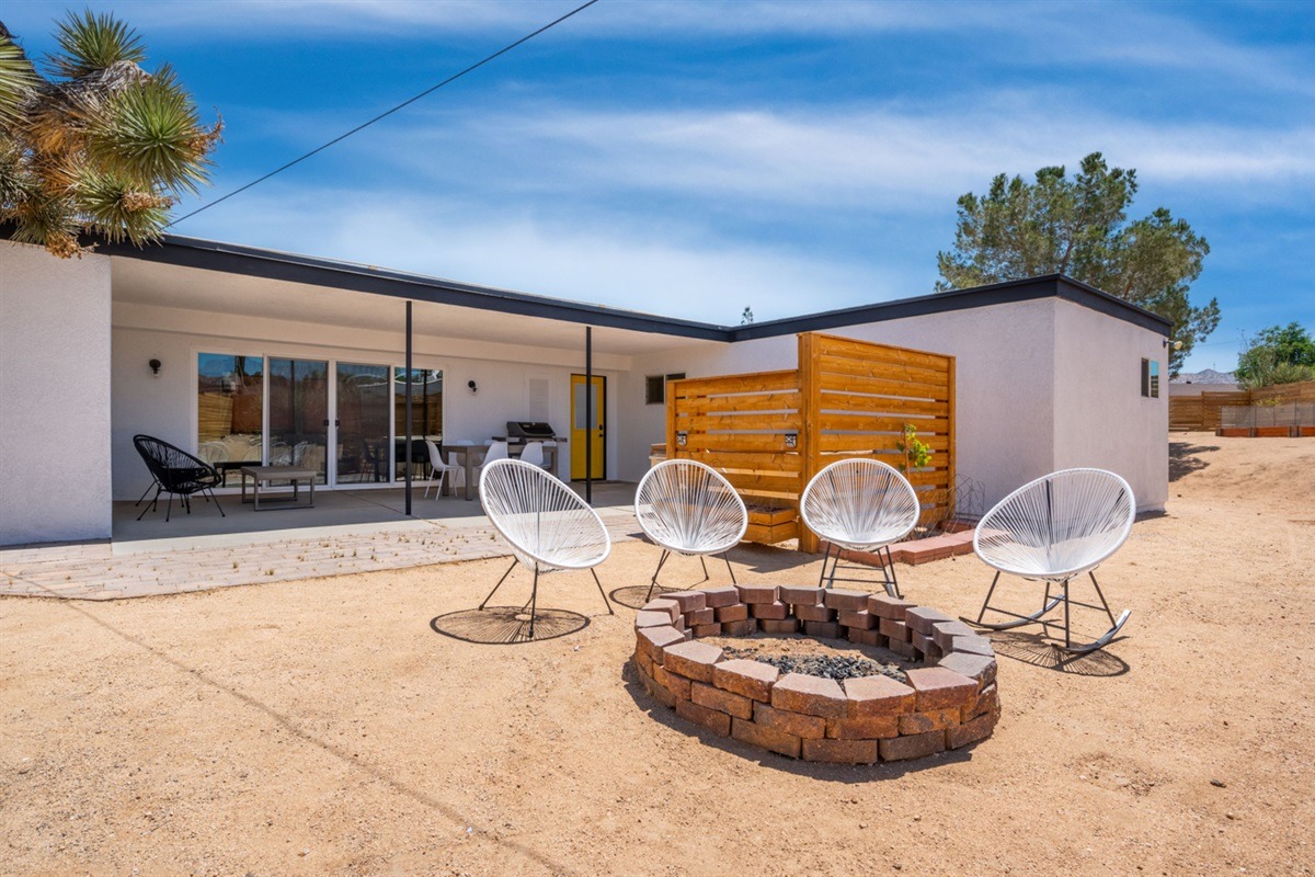 Fire pit patio for stargazing at The Luxe Hi Desert Yucca Valley vacation rental thumbnail