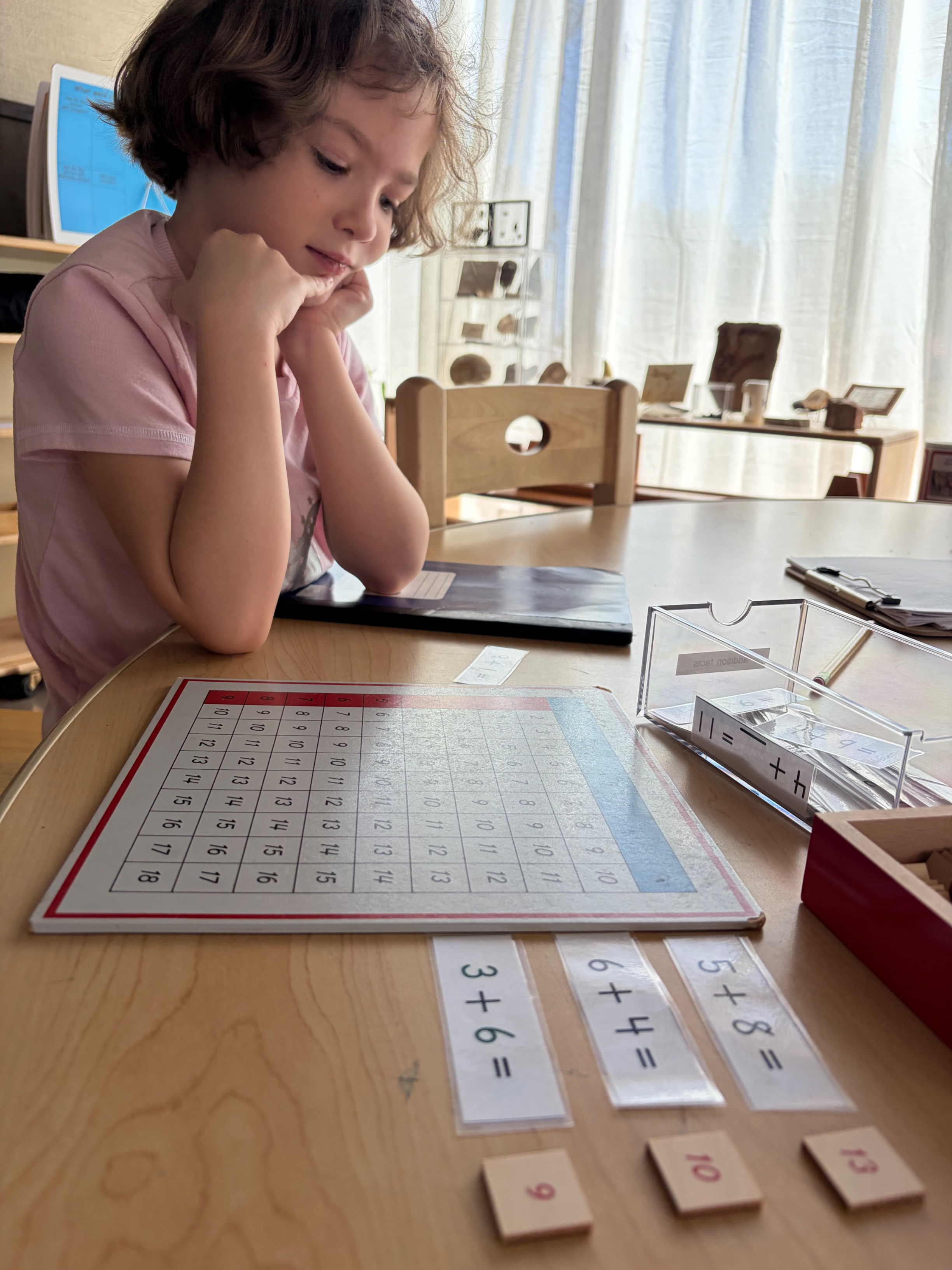 A student working with math addition charts