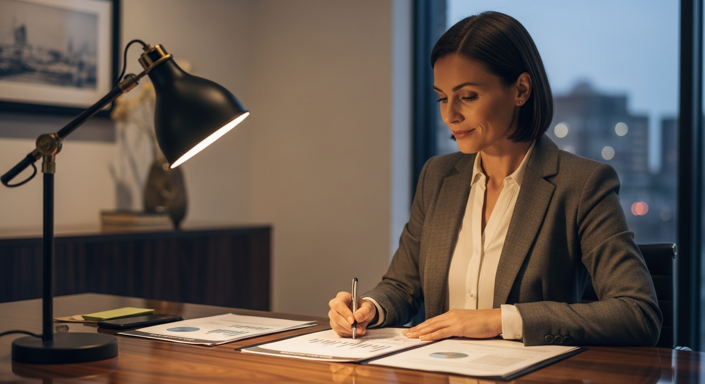 Business owner reviewing financial documents