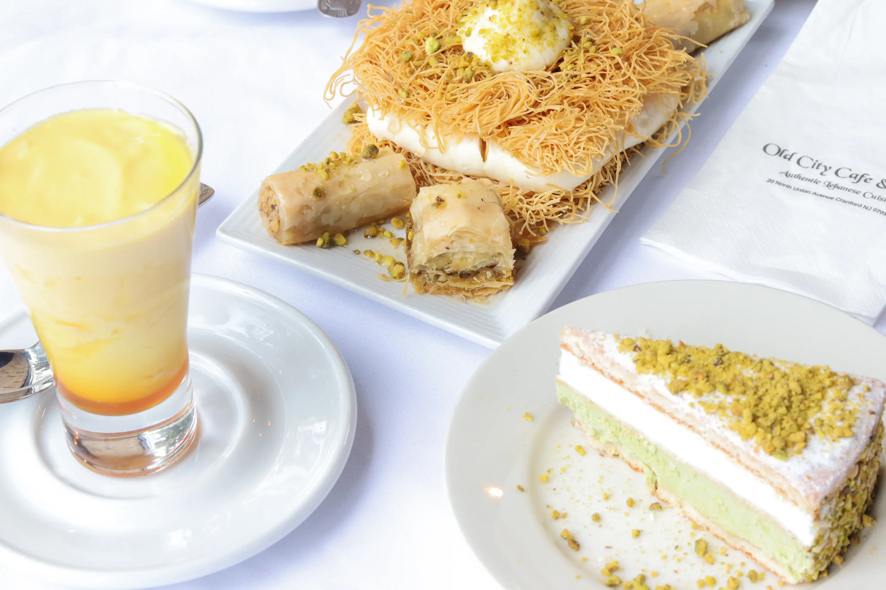 Baklava with ashta cream and traditional sweets in Downtown Cranford at Old City Cafe & Grill