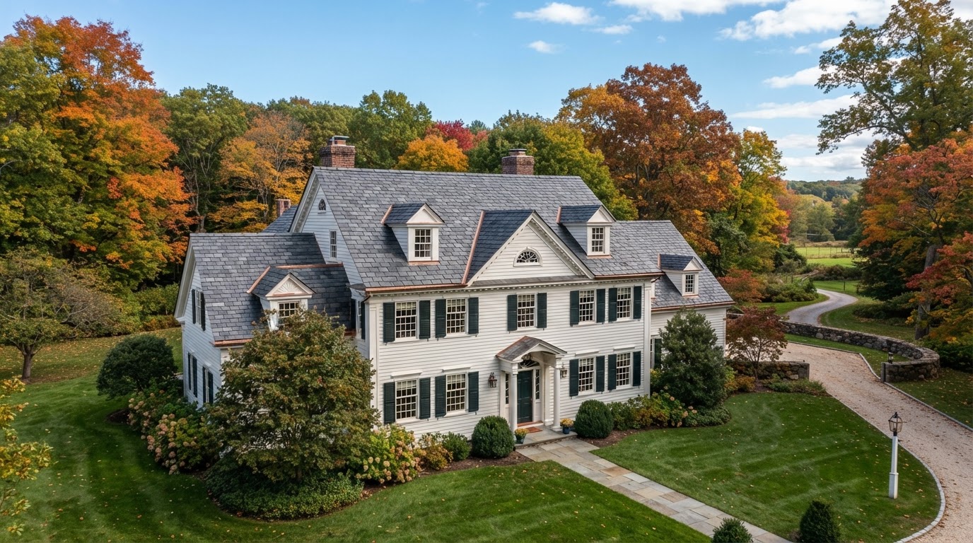 New roof on an antique colonial near the Guilford Green, CT