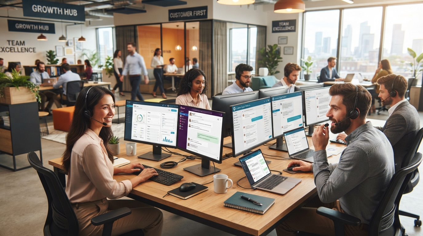 Professional team responding to leads on multiple devices