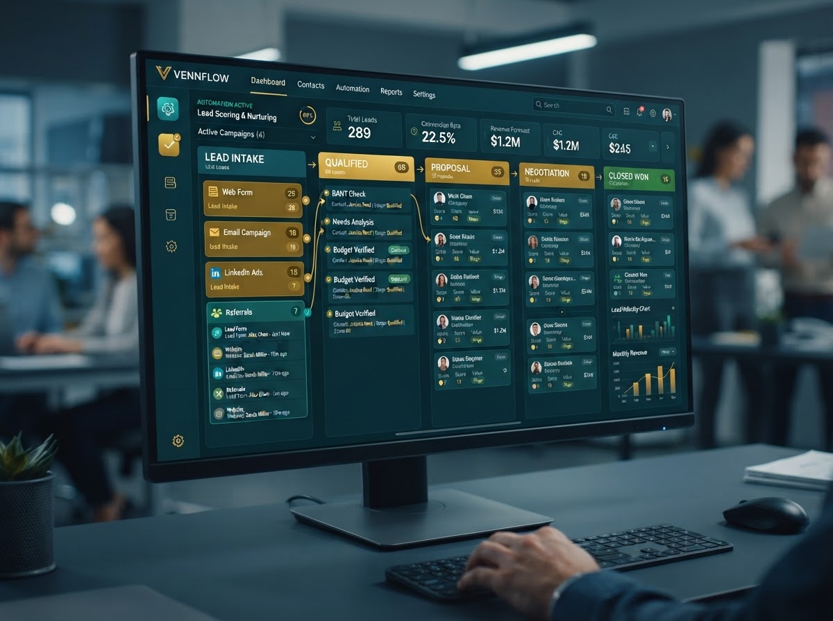 CRM pipeline dashboard showing automated lead capture and qualification
