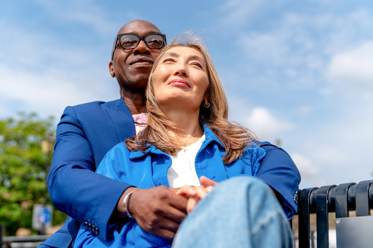 Couple smiling outdoors
