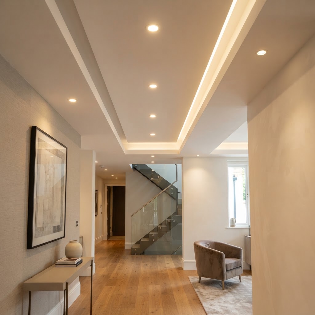 Faux plafond avec éclairage encastré posé en province de Luxembourg