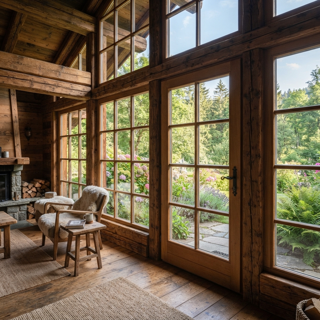 Menuiseries en bois intégrées à un chalet en province de Luxembourg