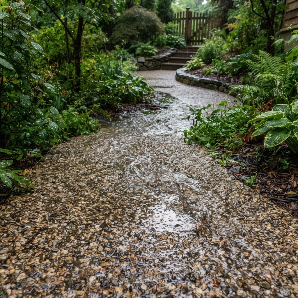 Moquette de pierre perméable laissant s'infiltrer l'eau de pluie en province de Luxembourg