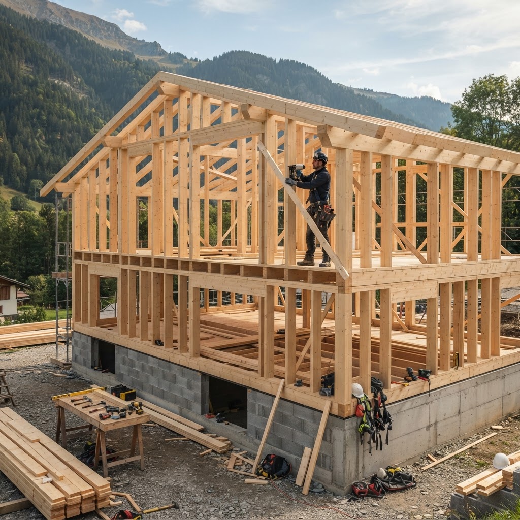 Construction d'un chalet en bois sur ossature massive à Arlon